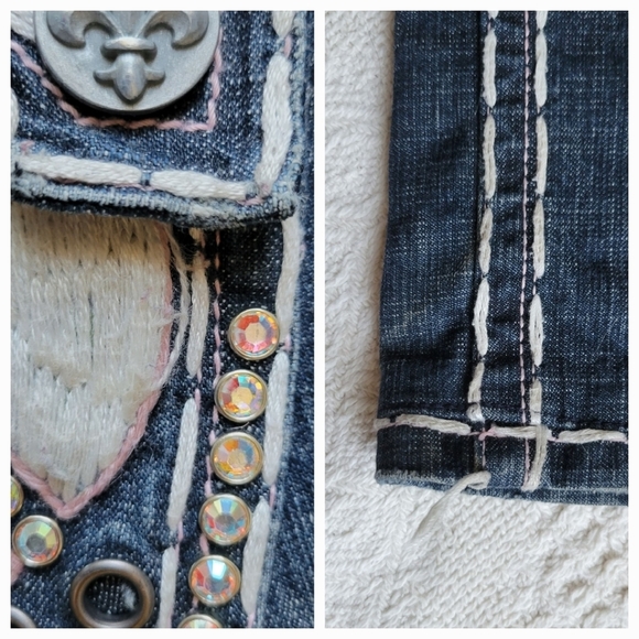 Laguna Beach Embellished Low Rise Straight Skinny Jewel Studded Jeans - Picture 13 of 13
